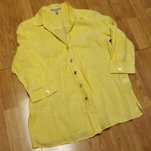 Foxcroft Linen pintuck button front top sz 10